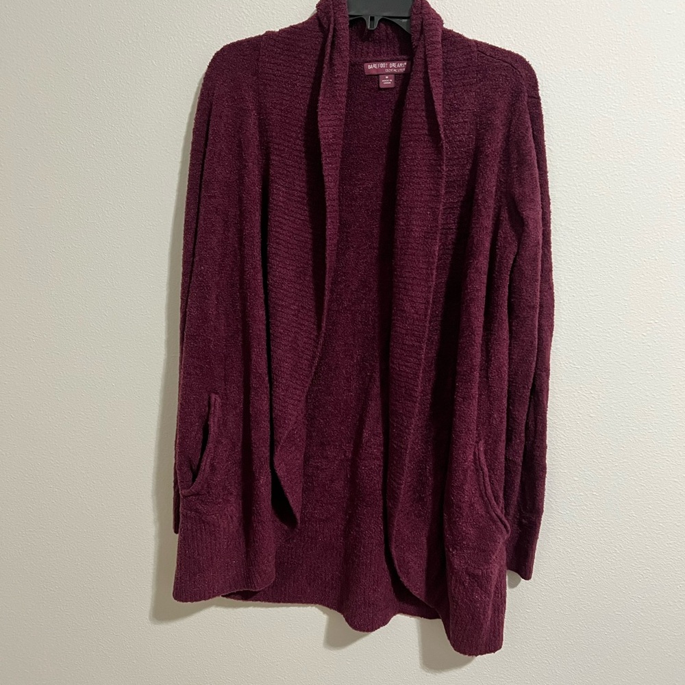 Women's BareFoot Dream Burgundy Open Front Sweater with pockets